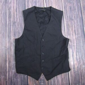 Express Vest Mens Small Black Pinstripe Wool Stretch Suit Waistcoat Formal